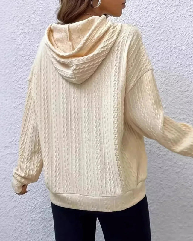 Drawstring Texture Long Sleeve Hoodie - Trendsi