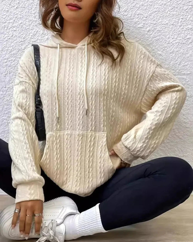 Drawstring Texture Long Sleeve Hoodie - Trendsi