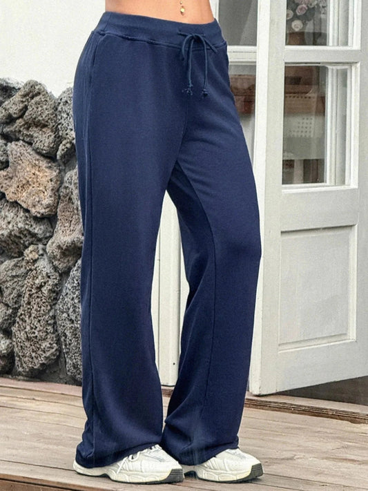 Drawstring Wide Leg Active Pants - Trendsi