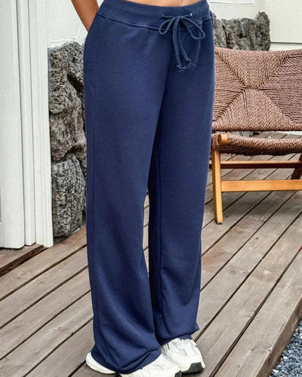 Drawstring Wide Leg Active Pants - Trendsi
