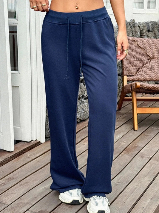 Drawstring Wide Leg Active Pants - Trendsi