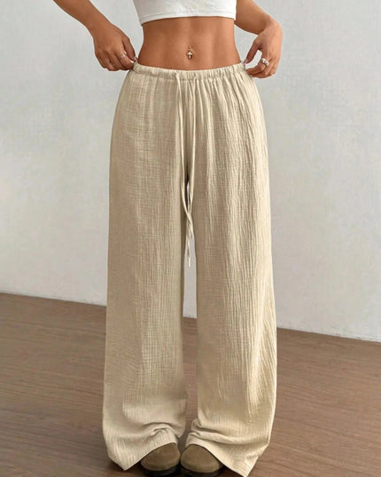 Drawstring Wide - Leg Casual Pants - Trendsi