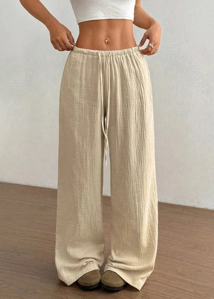 Drawstring Wide - Leg Casual Pants - Trendsi