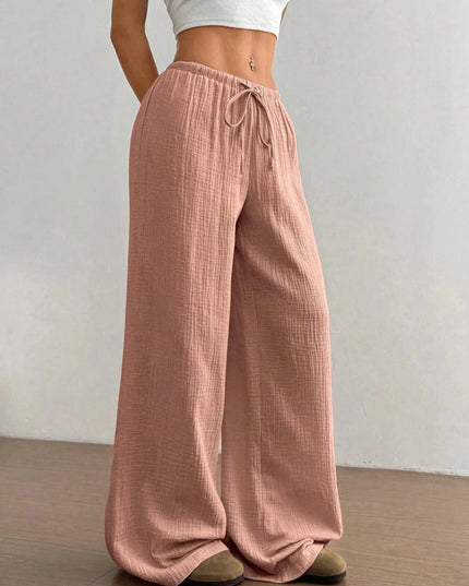 Drawstring Wide - Leg Casual Pants - Trendsi