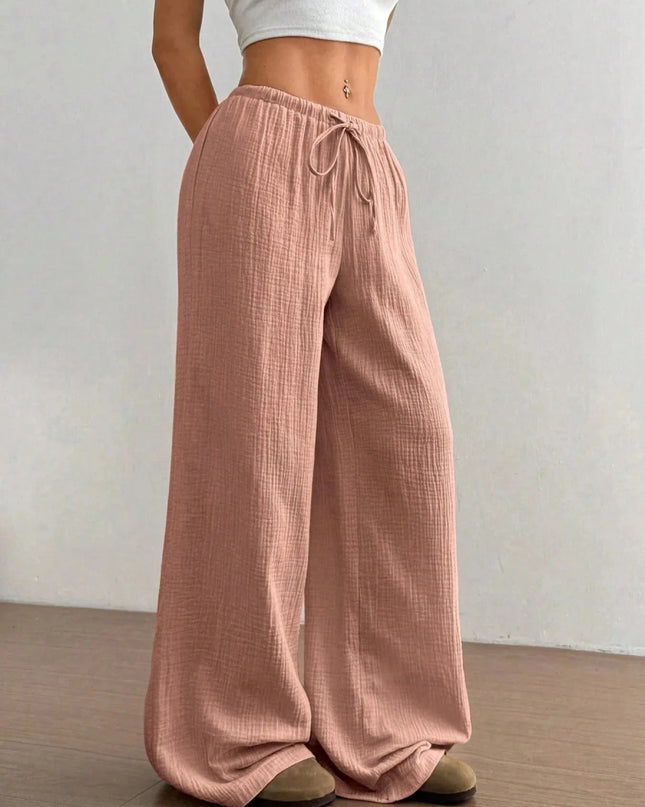Drawstring Wide - Leg Casual Pants - Trendsi