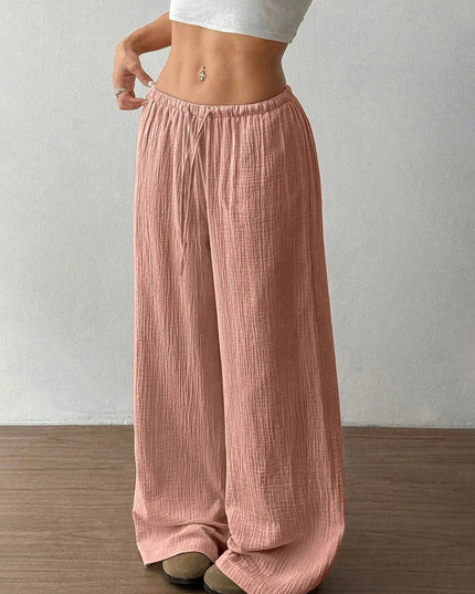Drawstring Wide - Leg Casual Pants - Trendsi