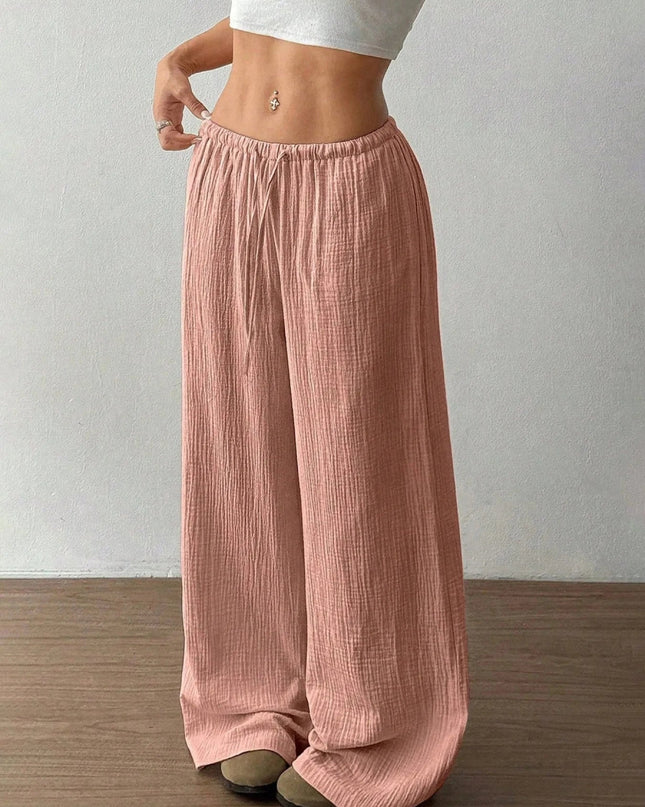 Drawstring Wide - Leg Casual Pants - Trendsi
