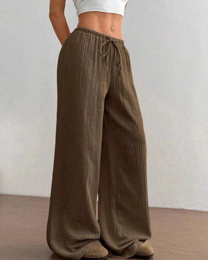 Drawstring Wide - Leg Casual Pants - Trendsi
