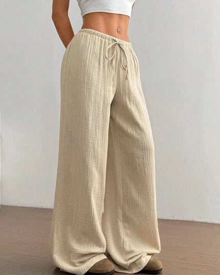 Drawstring Wide - Leg Casual Pants - Trendsi