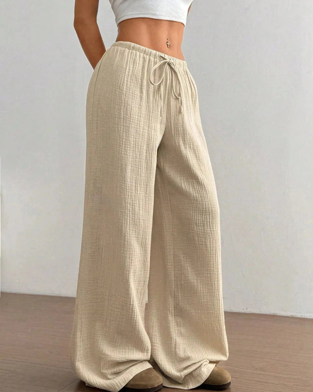 Drawstring Wide - Leg Casual Pants - Trendsi