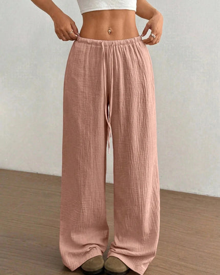Drawstring Wide - Leg Casual Pants - Trendsi