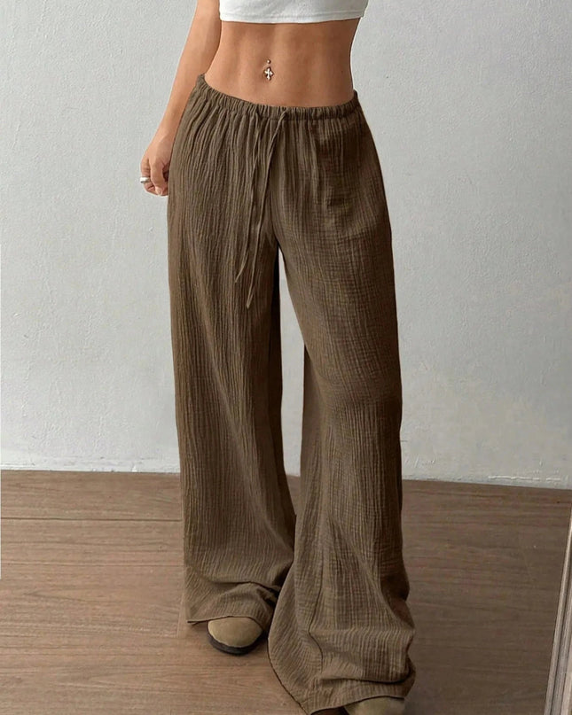 Drawstring Wide - Leg Casual Pants - Trendsi