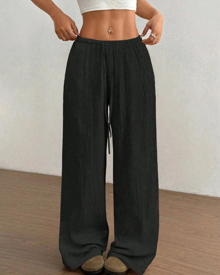 Drawstring Wide - Leg Casual Pants - Trendsi