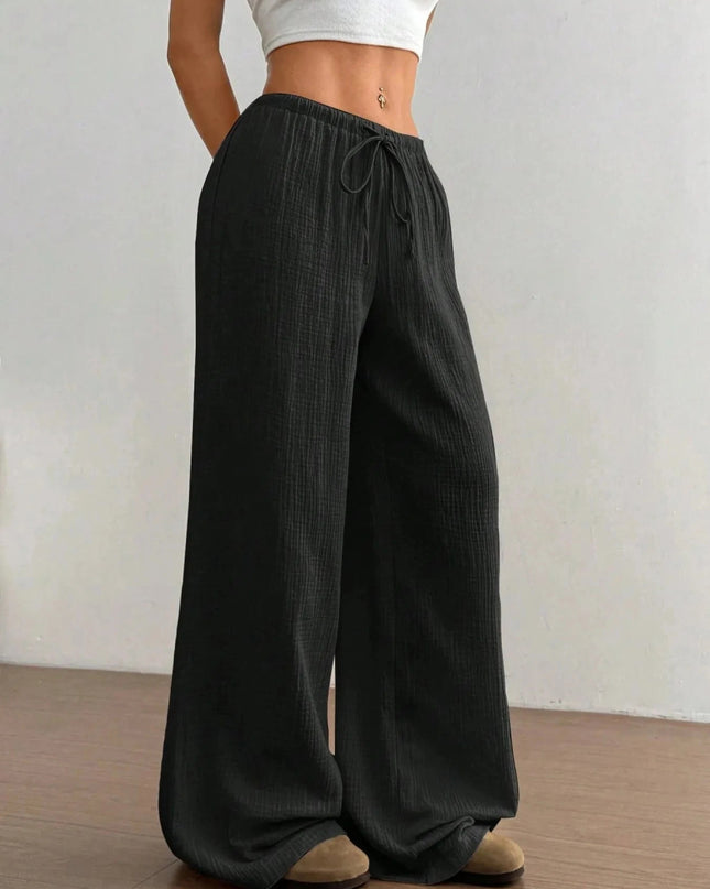 Drawstring Wide - Leg Casual Pants - Trendsi