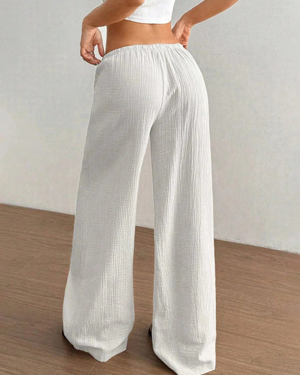 Drawstring Wide - Leg Casual Pants - Trendsi