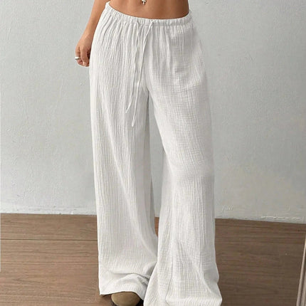 Drawstring Wide - Leg Casual Pants - Trendsi