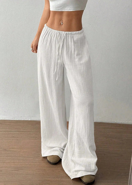 Drawstring Wide - Leg Casual Pants - Trendsi