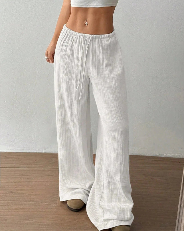 Drawstring Wide - Leg Casual Pants - Trendsi