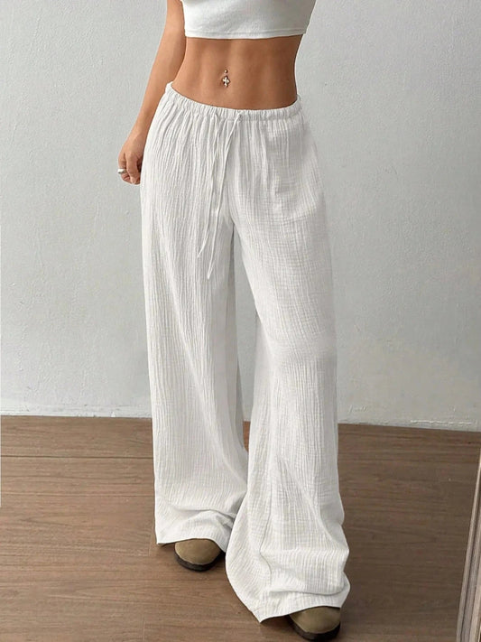 Drawstring Wide - Leg Casual Pants - Trendsi