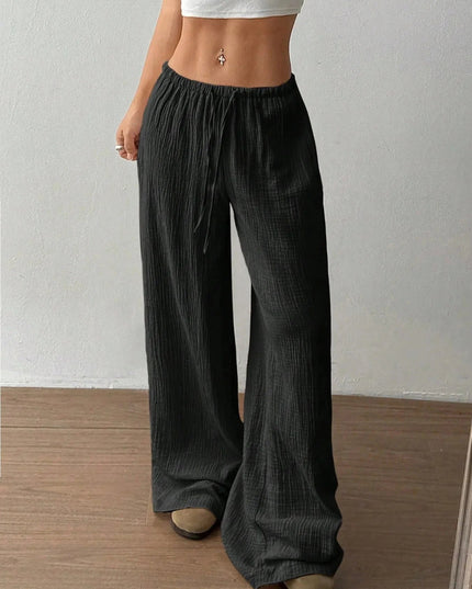 Drawstring Wide - Leg Casual Pants - Trendsi