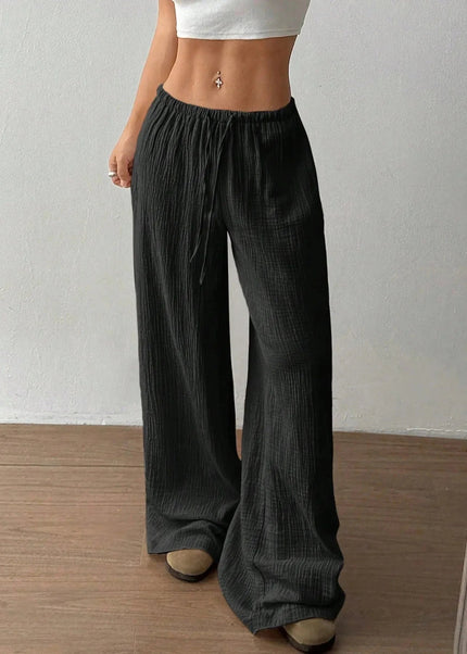 Drawstring Wide - Leg Casual Pants - Trendsi