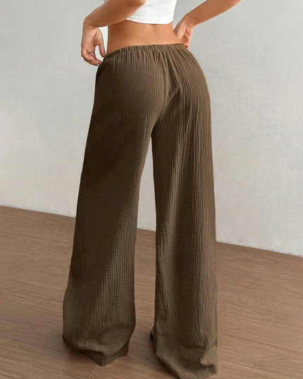 Drawstring Wide - Leg Casual Pants - Trendsi