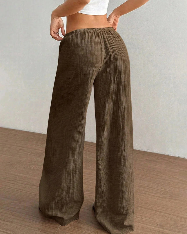 Drawstring Wide - Leg Casual Pants - Trendsi