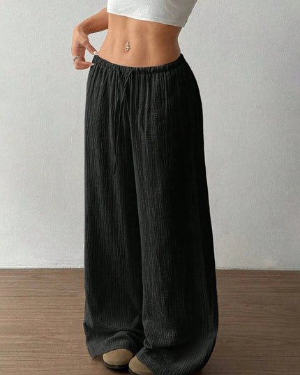 Drawstring Wide - Leg Casual Pants - Trendsi