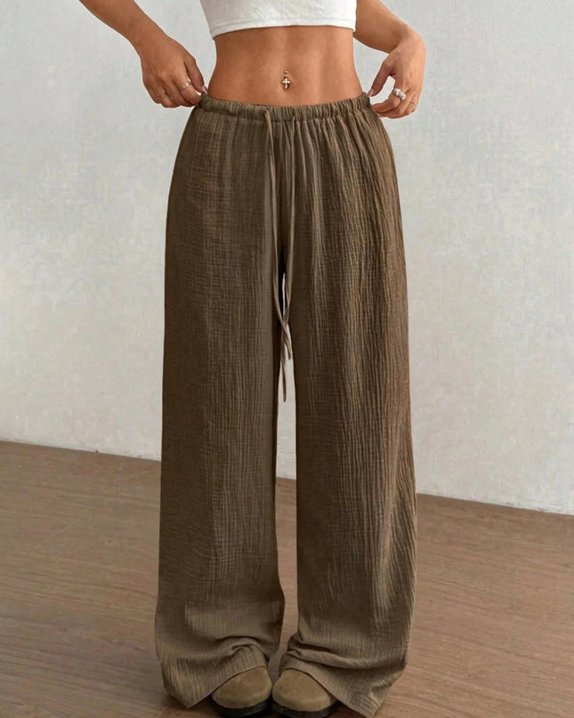 Drawstring Wide - Leg Casual Pants - Trendsi