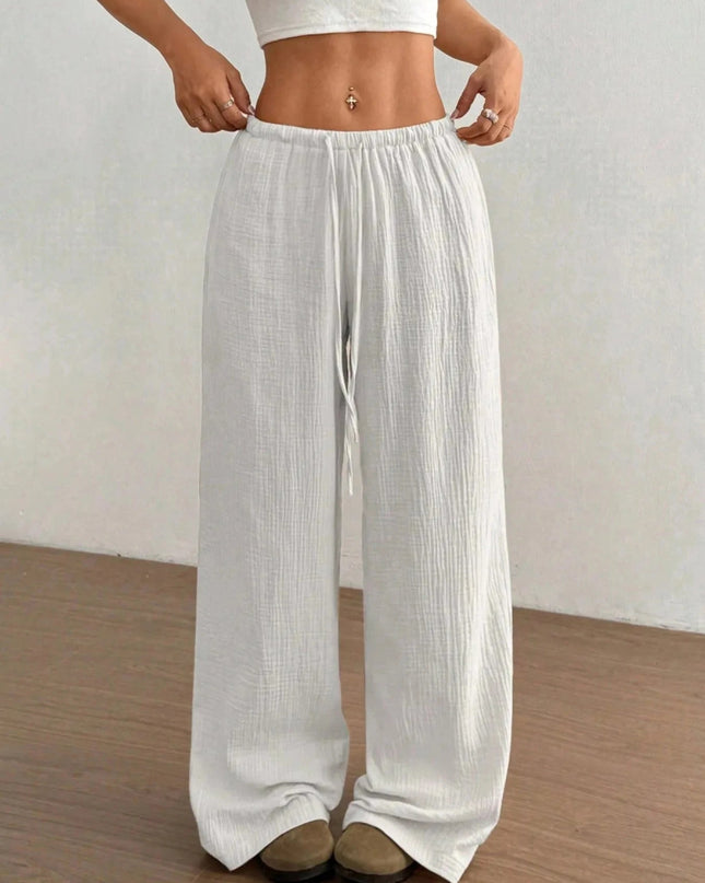 Drawstring Wide - Leg Casual Pants - Trendsi
