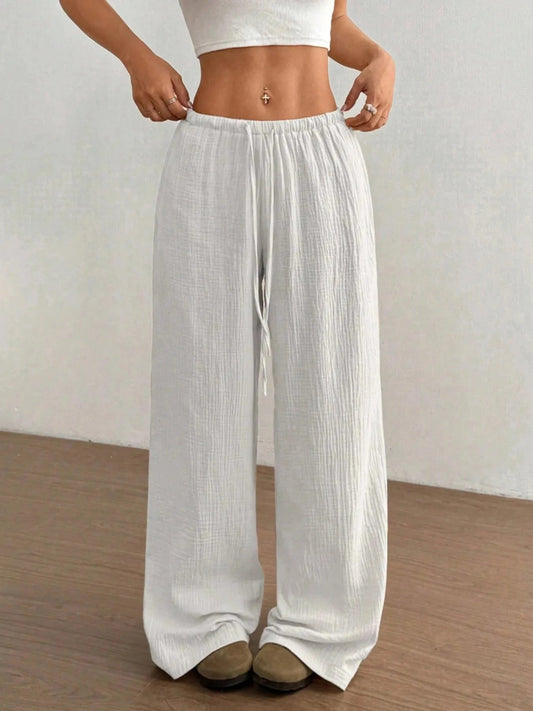 Drawstring Wide - Leg Casual Pants - Trendsi
