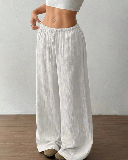 Drawstring Wide - Leg Casual Pants - Trendsi