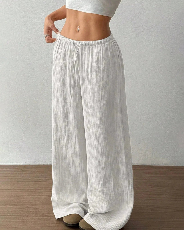 Drawstring Wide - Leg Casual Pants - Trendsi