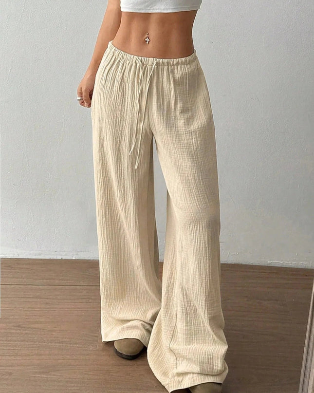 Drawstring Wide - Leg Casual Pants - Trendsi