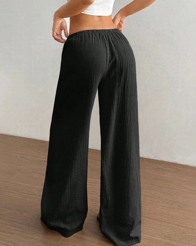Drawstring Wide - Leg Casual Pants - Trendsi