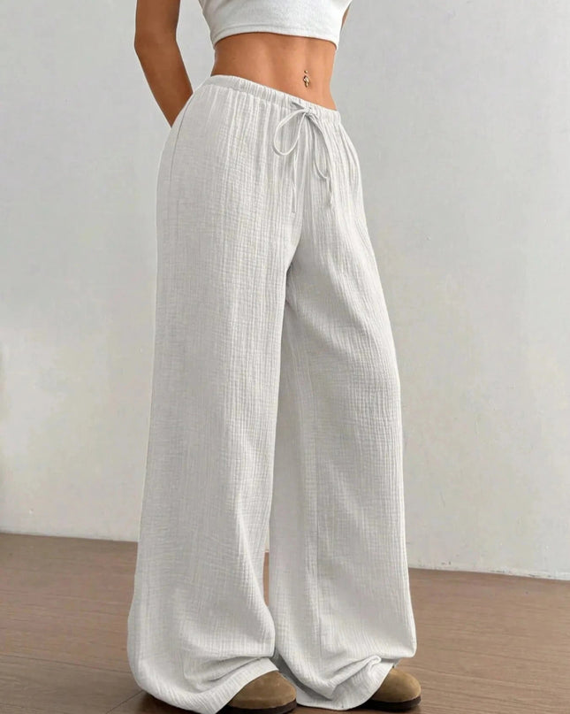 Drawstring Wide - Leg Casual Pants - Trendsi