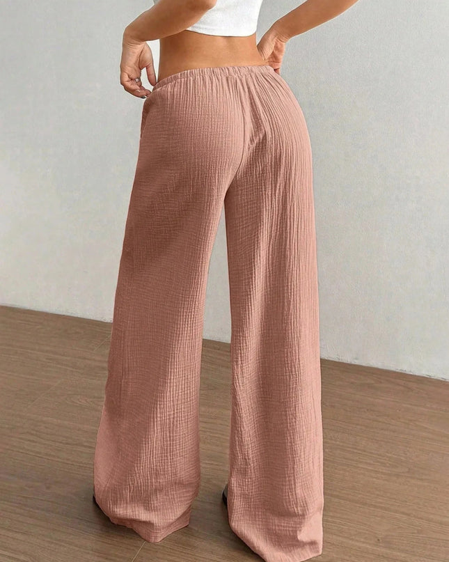 Drawstring Wide - Leg Casual Pants - Trendsi