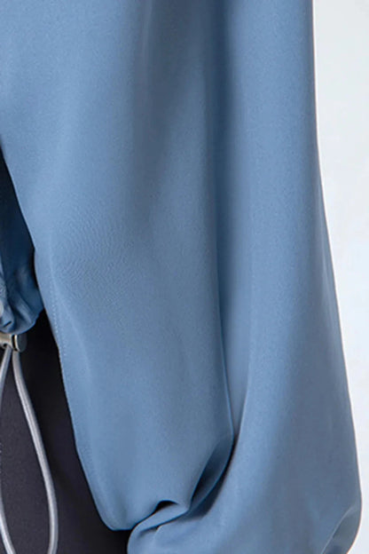 Drawstring Zip Up Dropped Shoulder Active Outerwear - Trendsi