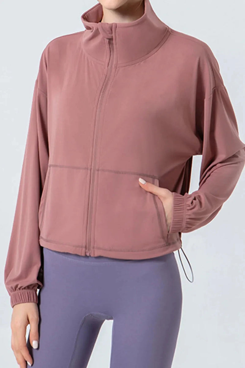 Drawstring Zip Up Active Outerwear