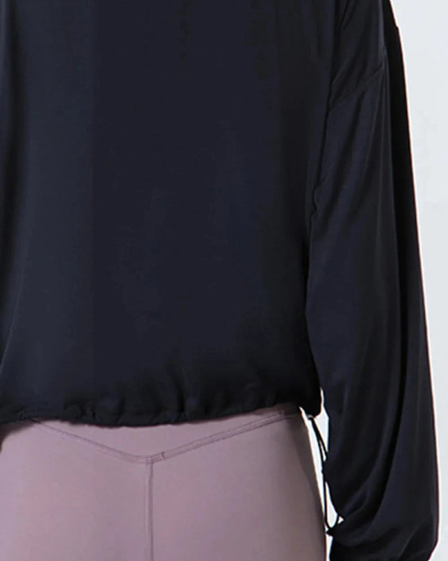 Drawstring Zip Up Dropped Shoulder Active Outerwear - Trendsi