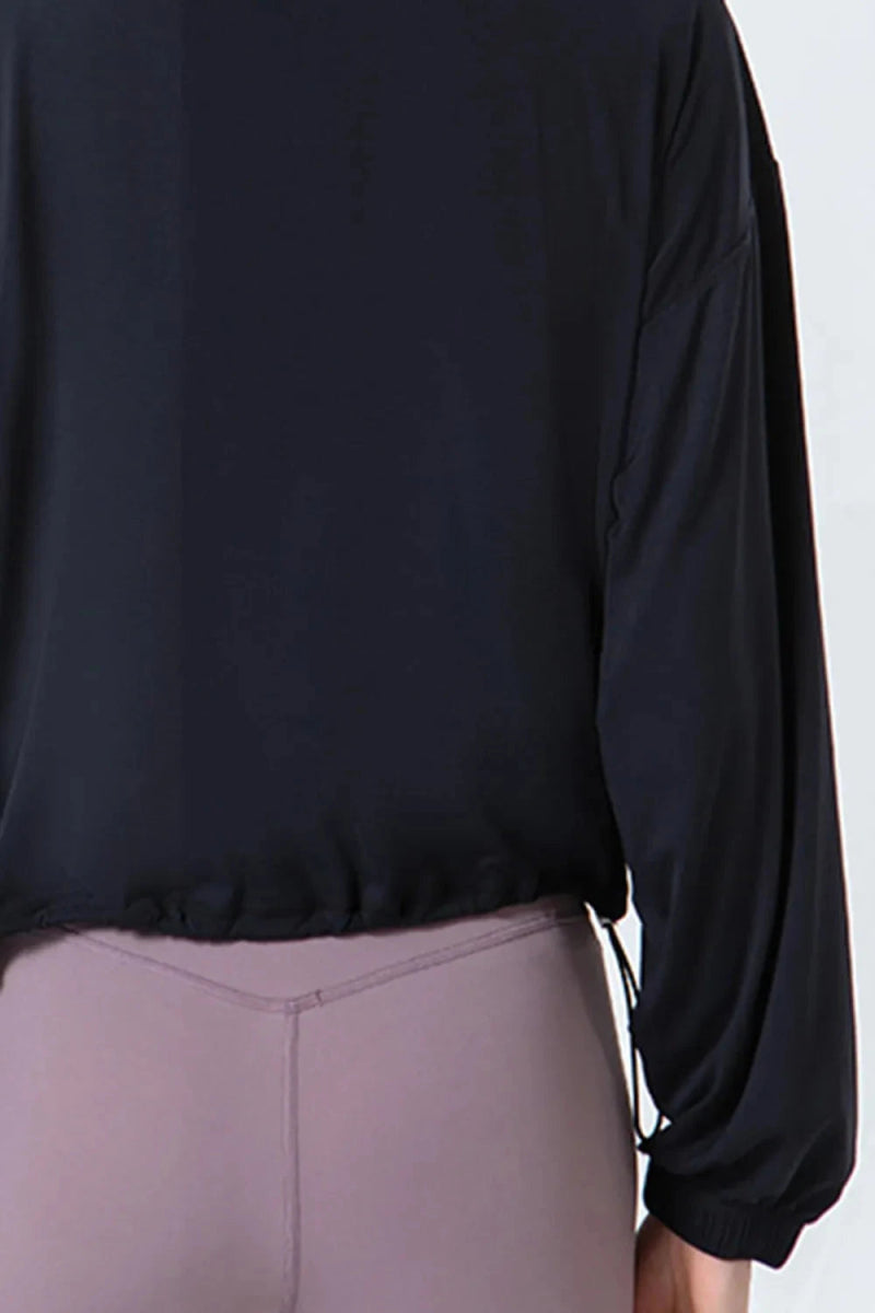 Drawstring Zip Up Dropped Shoulder Active Outerwear - Trendsi
