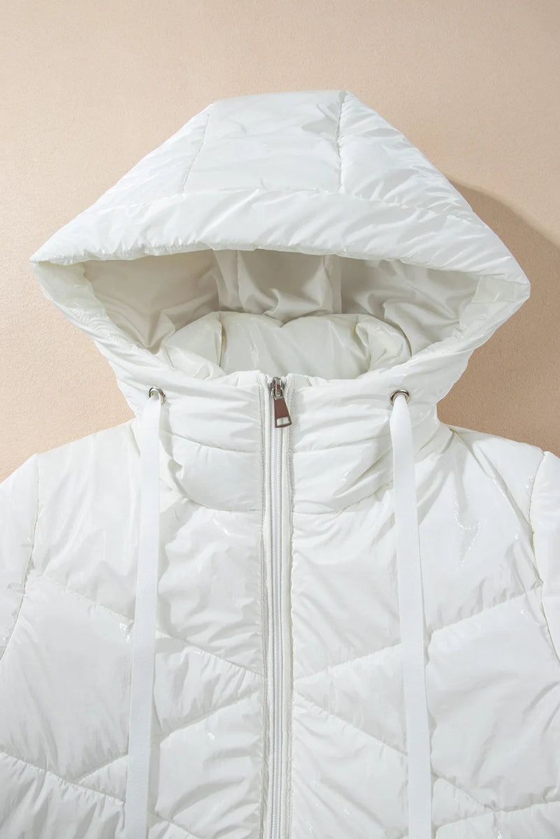Drawstring Zip Up Long Sleeve Hooded Winter Coat - Trendsi