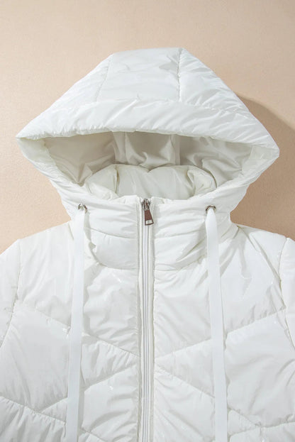 Drawstring Zip Up Long Sleeve Hooded Winter Coat - Trendsi