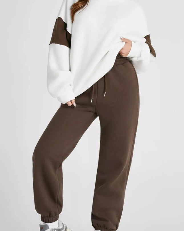 Drop Shoulder Loose Sweatshirt and Joggers Active Set - Trendsi