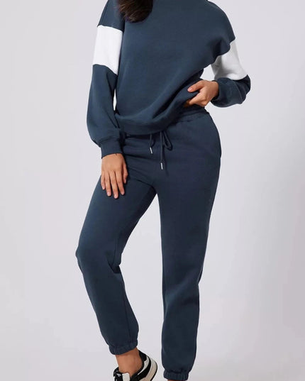 Drop Shoulder Loose Sweatshirt and Joggers Active Set - Trendsi