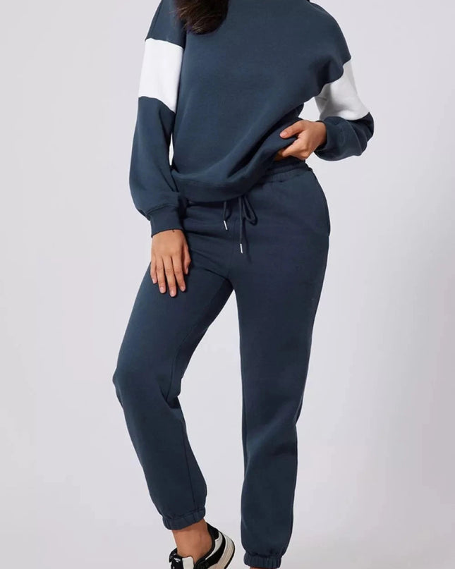 Drop Shoulder Loose Sweatshirt and Joggers Active Set - Trendsi