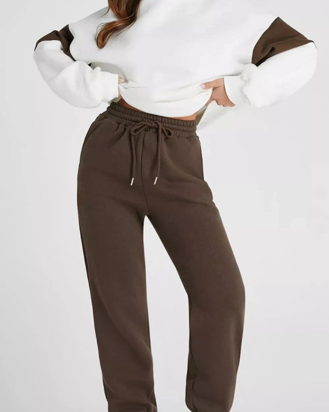 Drop Shoulder Loose Sweatshirt and Joggers Active Set - Trendsi