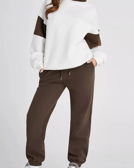 Drop Shoulder Loose Sweatshirt and Joggers Active Set - Trendsi