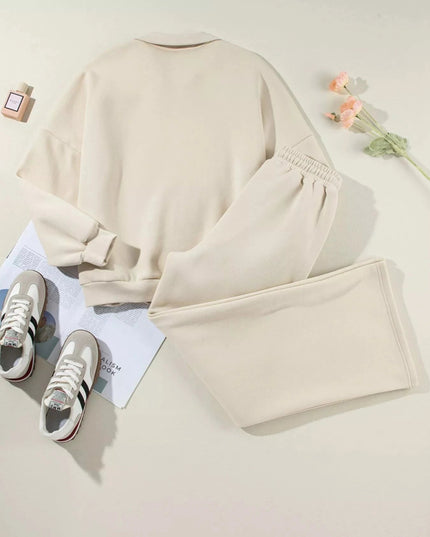 Drop Shoulder Zip Up Jacket and Drawstring Pants Active 2pcs Set - Trendsi