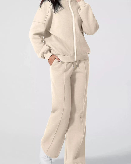 Drop Shoulder Zip Up Jacket and Drawstring Pants Active 2pcs Set - Trendsi